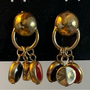 Vintage Gold and Black/Red Dangle Earrings